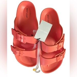 Women’s Orange plastic pool beach Sandals Large 11 Size New  With Tag